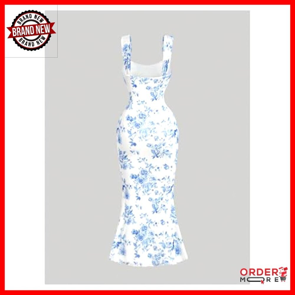 Floral Ruched Midi Dress Elegant Cocktail Party Wedding Guest Formal Wear - Picture 2 of 4